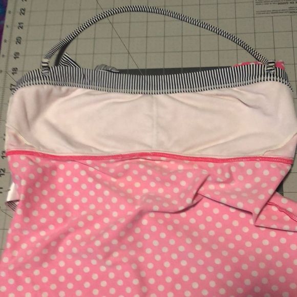 Arizona Jean Tankini ruffles size large/halter strap polka dots/ pink and white - Picture 4 of 10